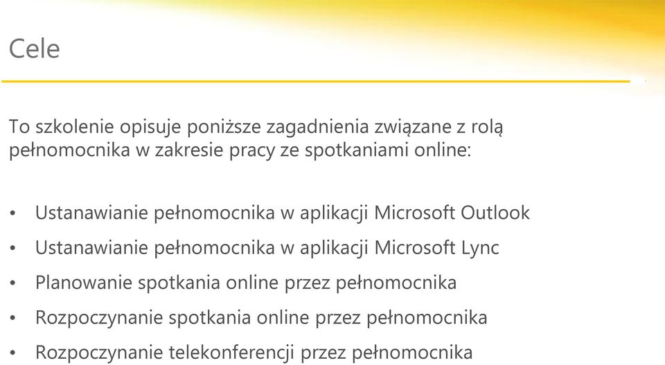 pełnomocnika w aplikacji Microsoft Lync Planowanie spotkania online przez pełnomocnika