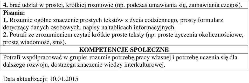 2. Potrafi ze zrozumieniem czytać krótkie proste teksty (np. proste życzenia okolicznościowe, prostą wiadomość, sms).