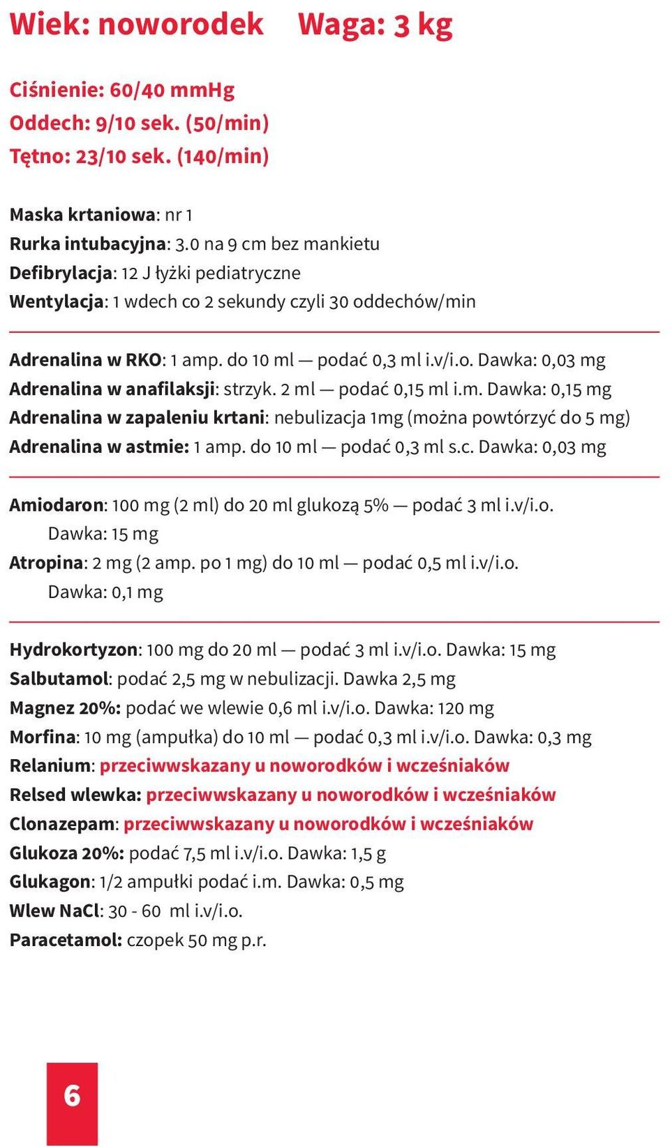 2 ml podać 0,15 ml i.m. Dawka: 0,15 mg Adrenalina w zapaleniu krtani: nebulizacja 1mg (można powtórzyć do 5 mg) Adrenalina w astmie: 1 amp. do 10 ml podać 0,3 ml s.c. Dawka: 0,03 mg Amiodaron: 100 mg (2 ml) do 20 ml glukozą 5% podać 3 ml i.