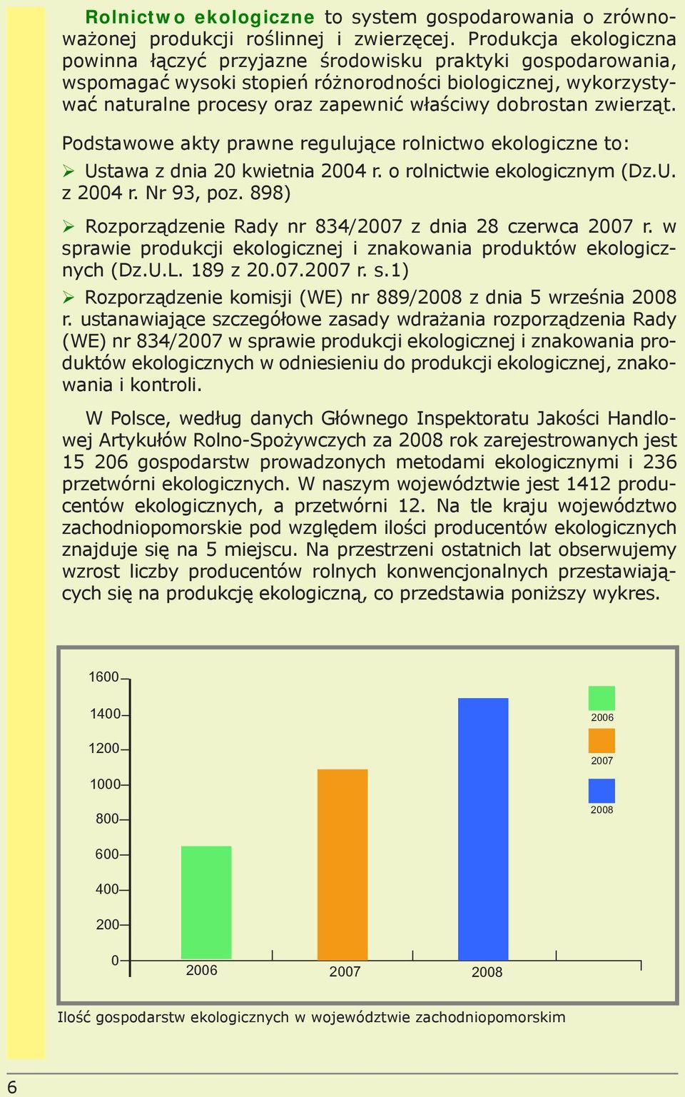 dobrostan zwierząt. Podstawowe akty prawne regulujące rolnictwo ekologiczne to: Ustawa z dnia 20 kwietnia 2004 r. o rolnictwie ekologicznym (Dz.U. z 2004 r. Nr 93, poz.