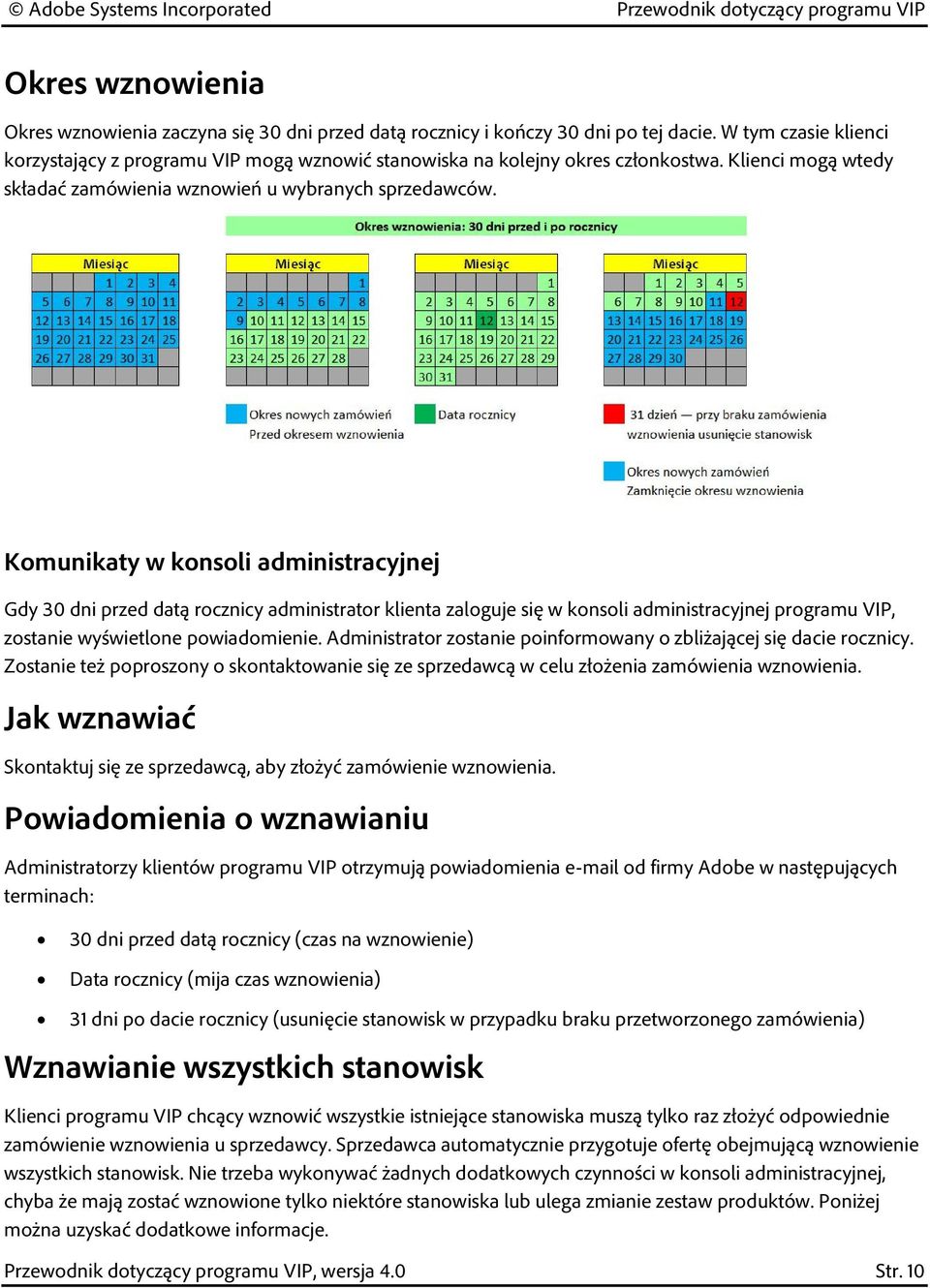 Komunikaty w konsoli administracyjnej Gdy 30 dni przed datą rocznicy administrator klienta zaloguje się w konsoli administracyjnej programu VIP, zostanie wyświetlone powiadomienie.