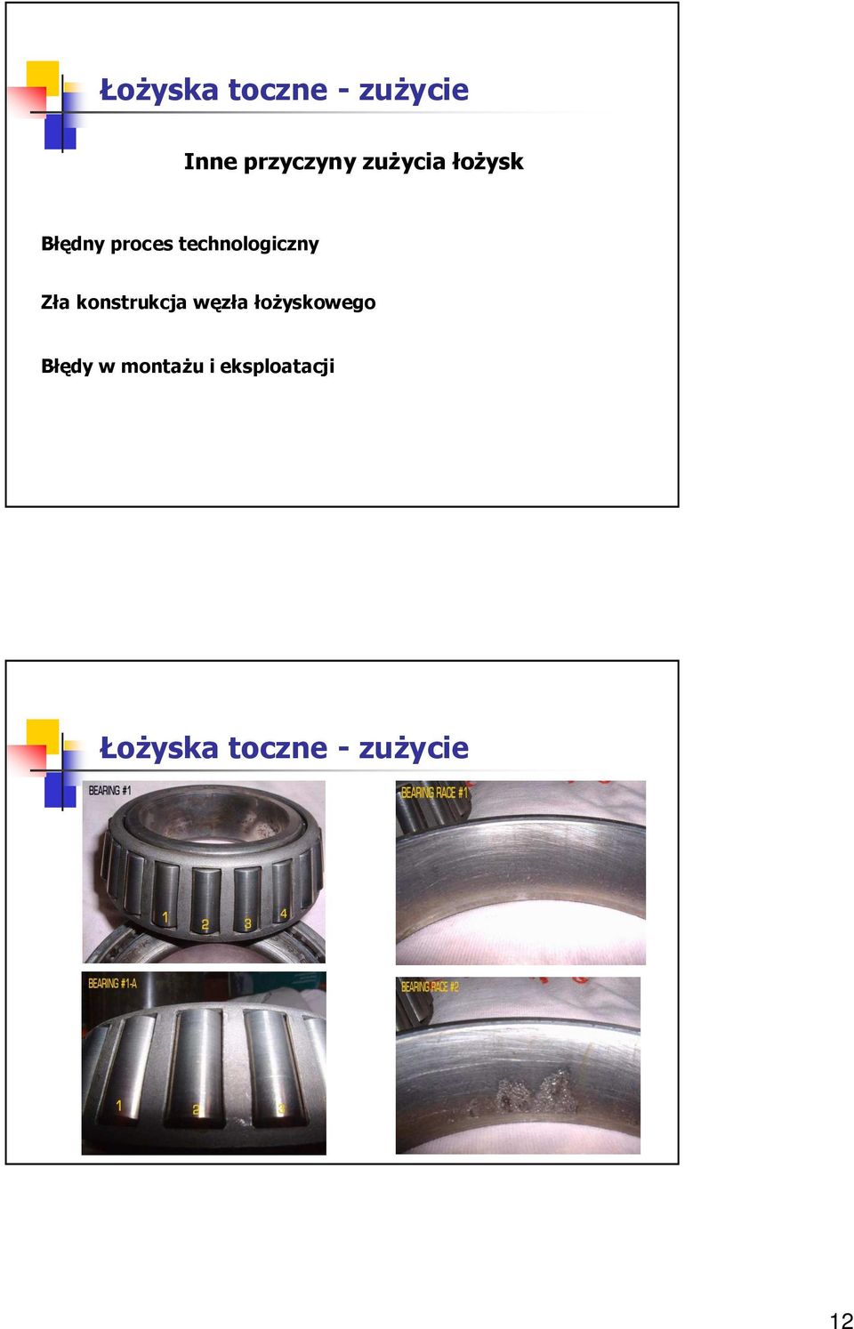 Zła konstrukcja węzła łoŝyskowego Błędy w