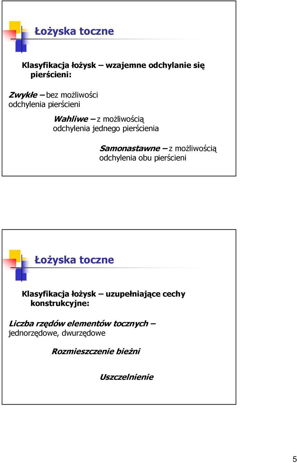 moŝliwością odchylenia obu pierścieni ŁoŜyska toczne Klasyfikacja łoŝysk uzupełniające cechy