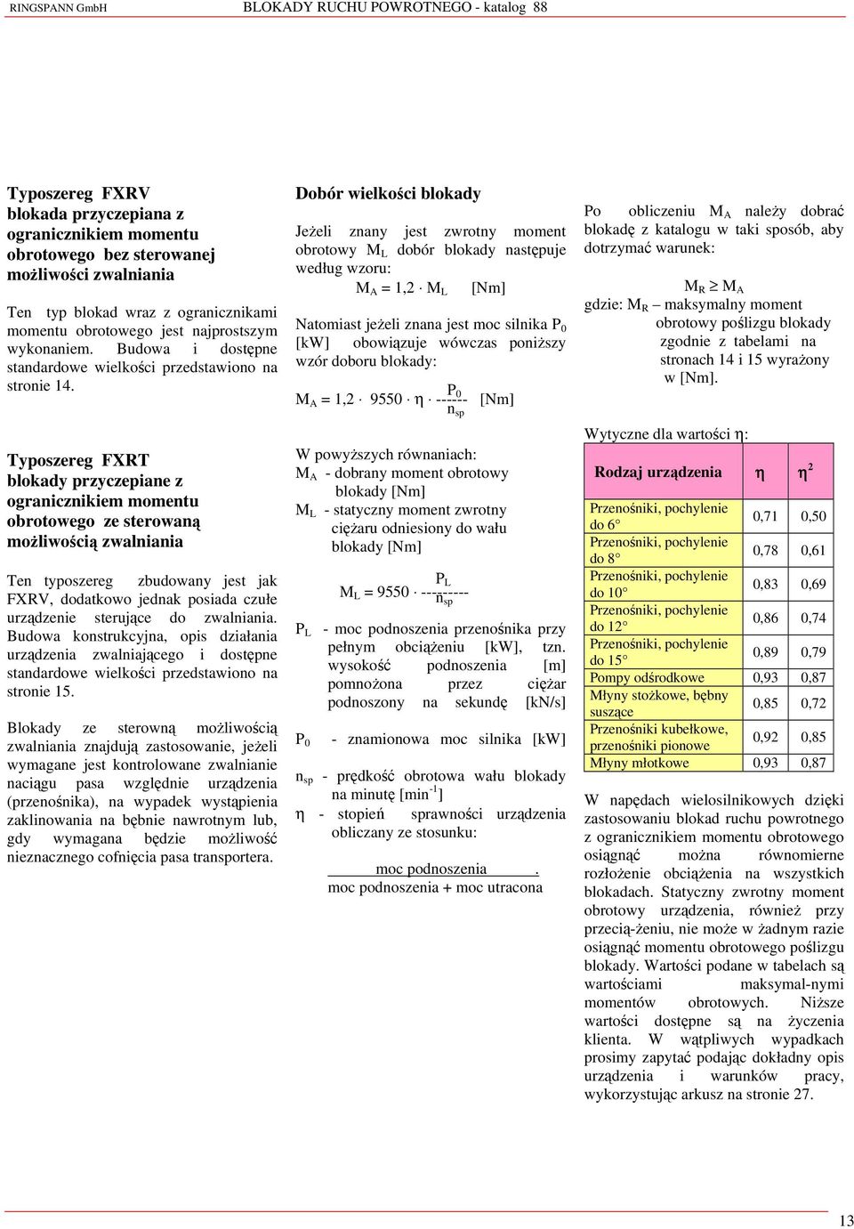 Typoszereg FXRT blokady przyczepiane z ogranicznikiem momentu obrotowego ze sterowaną możliwością zwalniania Ten typoszereg zbudowany jest jak FXRV, dodatkowo jednak posiada czułe urządzenie