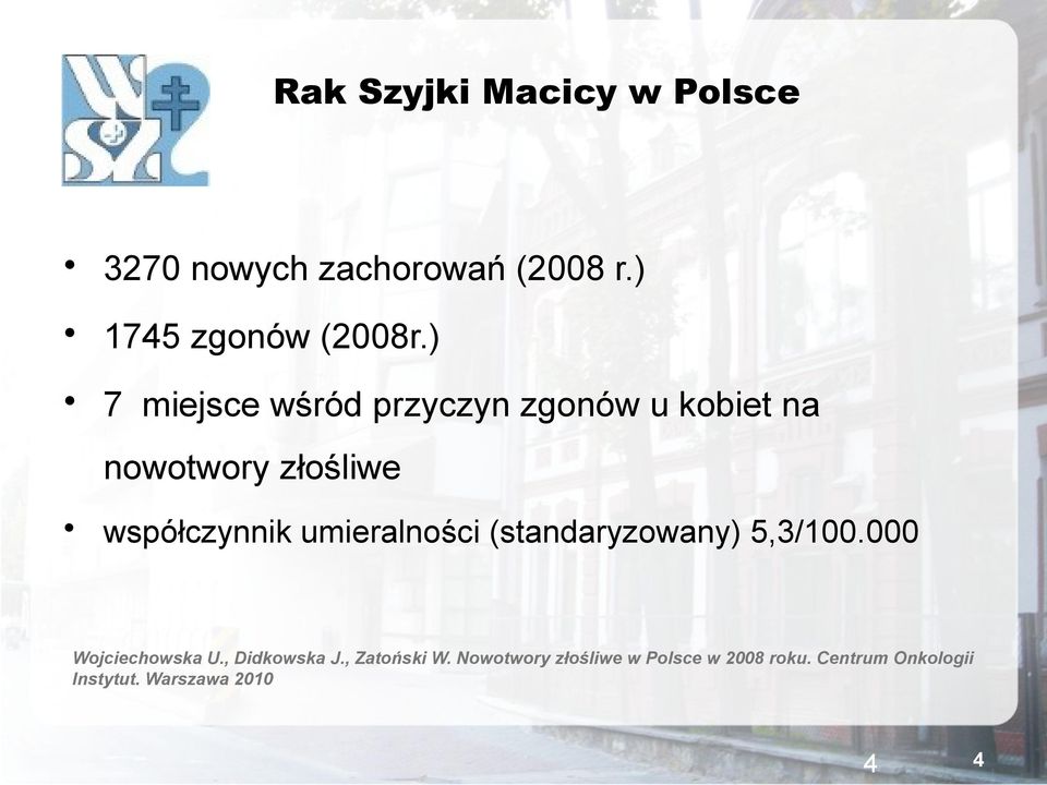umieralności (standaryzowany) 5,3/100.000 Wojciechowska U., Didkowska J.
