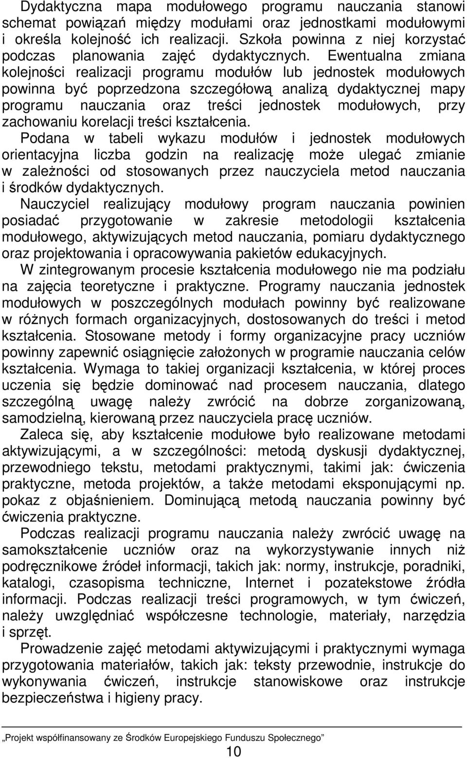 Ewentualna zmiana kolejności realizacji programu modułów lub jednostek modułowych powinna być poprzedzona szczegółową analizą dydaktycznej mapy programu nauczania oraz treści jednostek modułowych,
