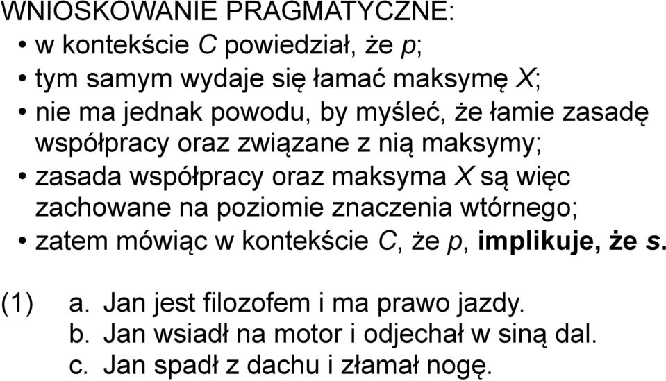 więc zachowane na poziomie znaczenia wtórnego; zatem mówiąc w kontekście C, że p, implikuje, że s. (1) a.