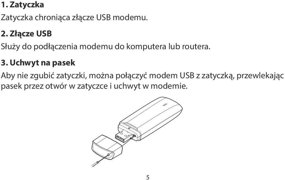 3. Uchwyt na pasek Aby nie zgubić zatyczki, można połączyć modem