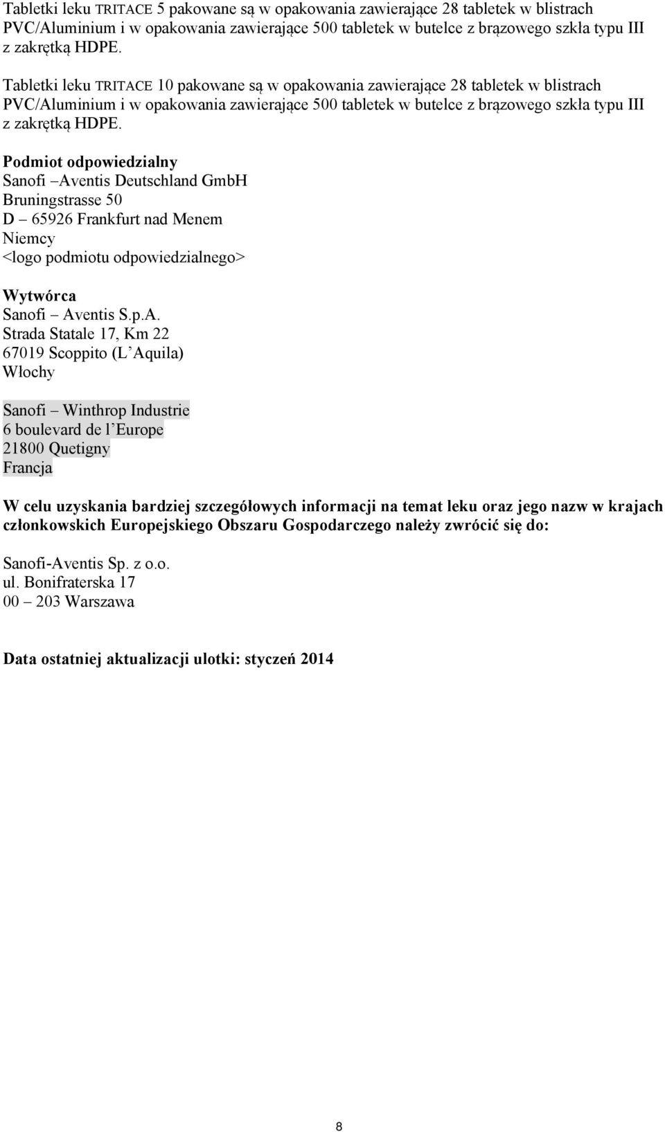 Podmiot odpowiedzialny Sanofi Av