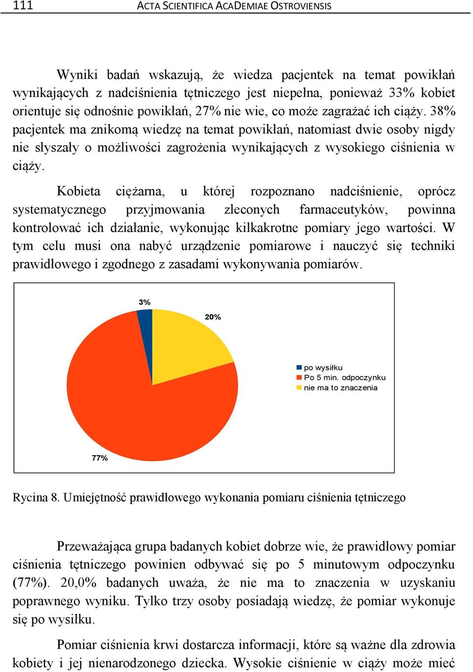 38% pacjentek ma znikomą wiedzę na temat powikłań, natomiast dwie osoby nigdy nie słyszały o możliwości zagrożenia wynikających z wysokiego ciśnienia w ciąży.