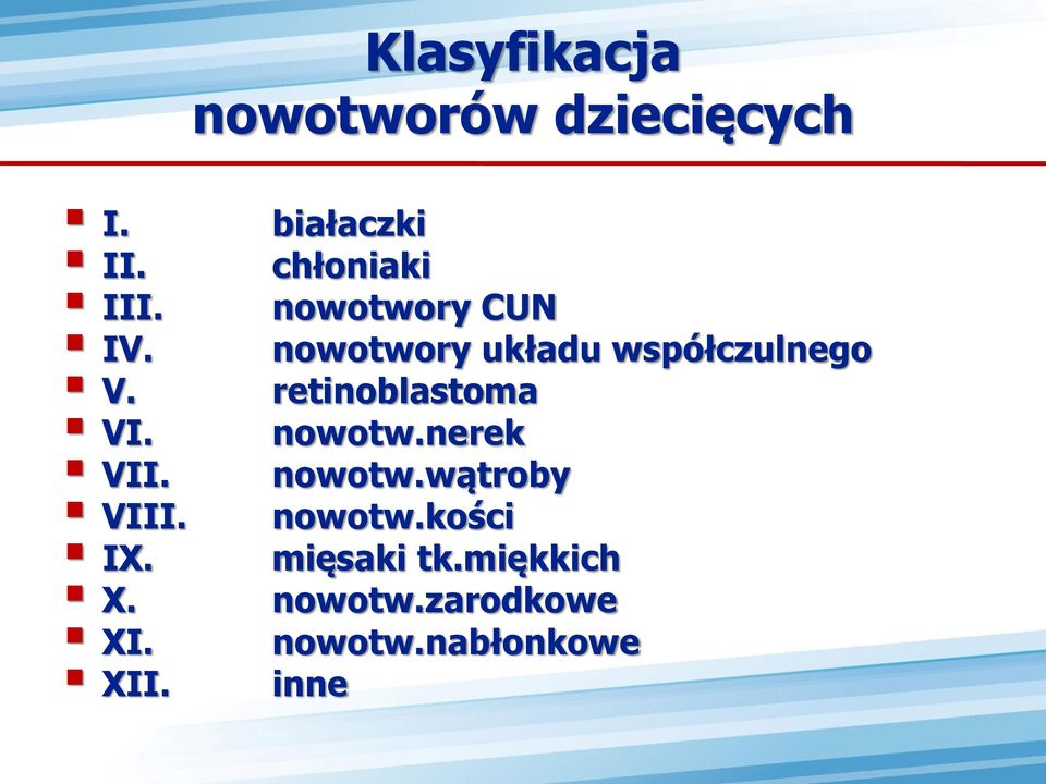 białaczki chłoniaki nowotwory CUN nowotwory układu współczulnego