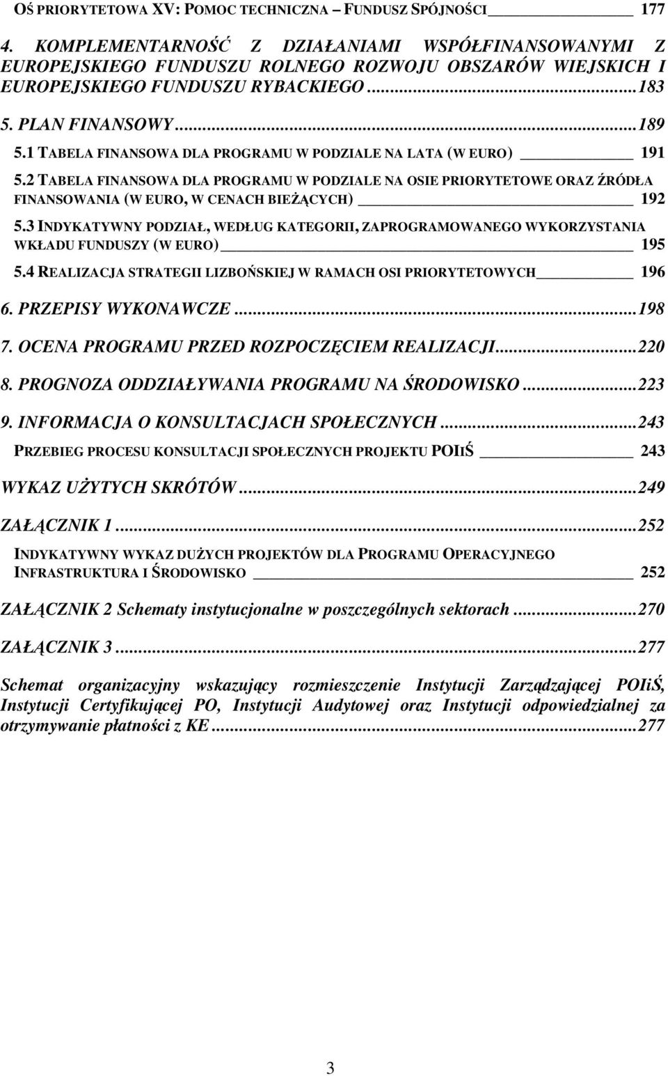 1 TABELA FINANSOWA DLA PROGRAMU W PODZIALE NA LATA (W EURO) 191 5.2 TABELA FINANSOWA DLA PROGRAMU W PODZIALE NA OSIE PRIORYTETOWE ORAZ ŹRÓDŁA FINANSOWANIA (W EURO, W CENACH BIEśĄCYCH) 192 5.