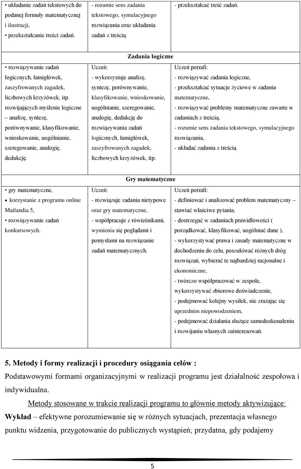 rozwijających myślenie logiczne analizę, syntezę, porównywanie, klasyfikowanie, wnioskowanie, uogólnianie, szeregowanie, analogię, dedukcję.