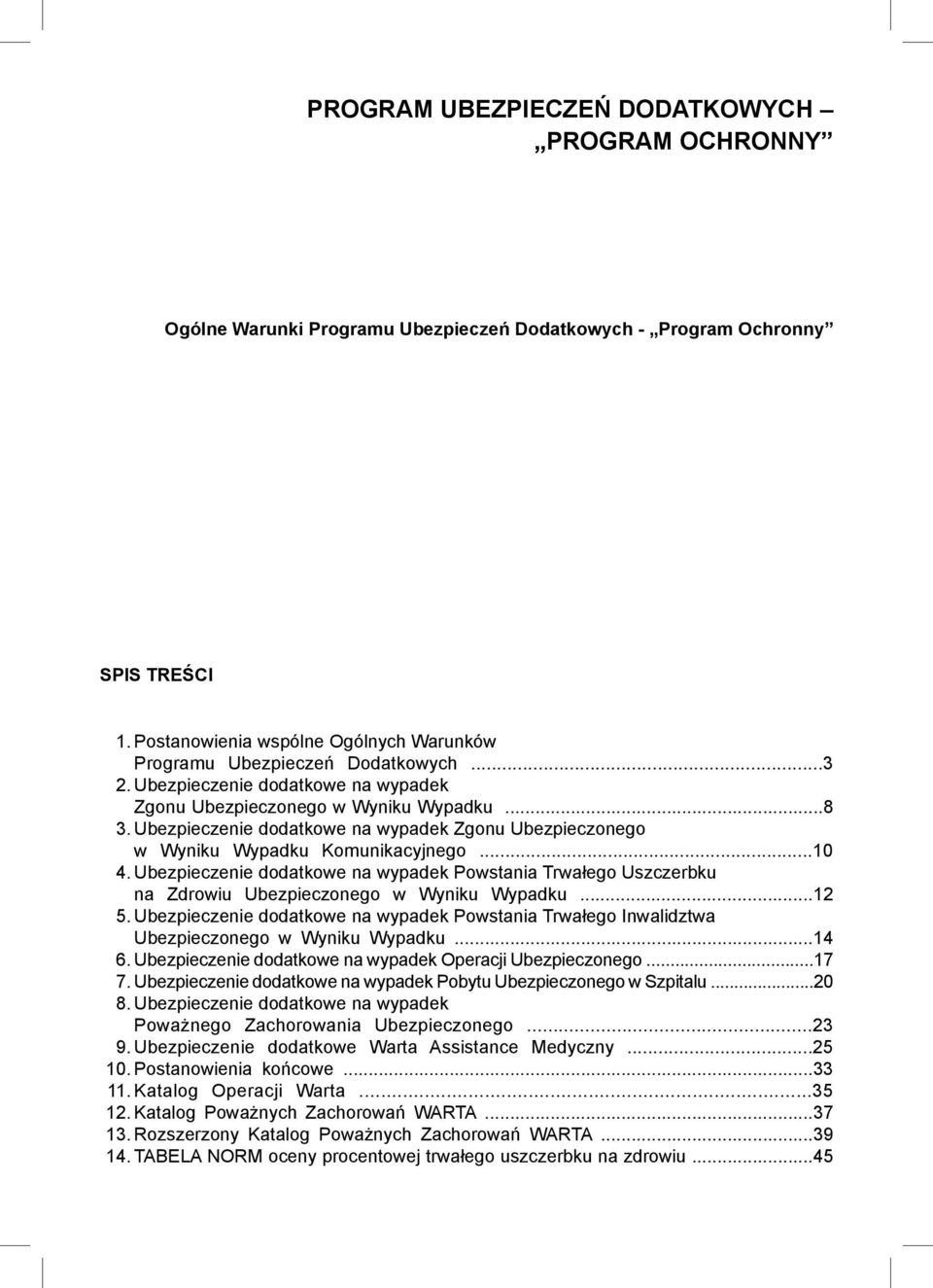 Ubezpieczenie dodatkowe na wypadek Zgonu Ubezpieczonego w Wyniku Wypadku Komunikacyjnego...10 4.