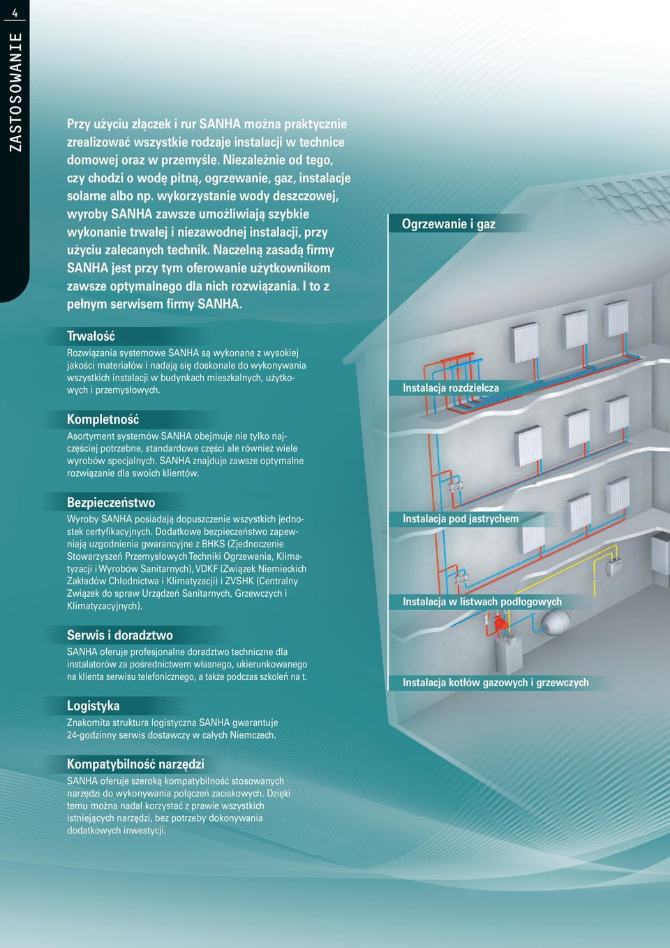 wykorzystanie wody deszczowej, wyroby SANHA zawsze umożliwiają szybkie wykonanie trwałej i niezawodnej instalacji, przy użyciu zalecanych technik.
