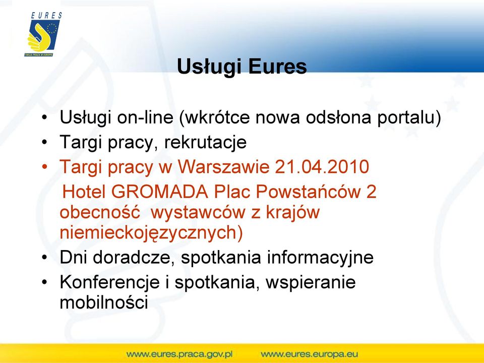 2010 Hotel GROMADA Plac Powstańców 2 obecność wystawców z krajów