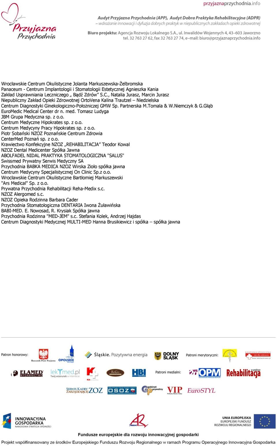 z o.o. Piotr Sobański NZOZ Poznańskie Centrum Zdrowia CenterMed Poznań sp. z o.o. Krawiectwo Konfekcyjne NZOZ REHABILITACJA Teodor Kowal NZOZ Dental Medicenter Spółka Jawna ABOLFADEL NIDAL PRAKTYKA