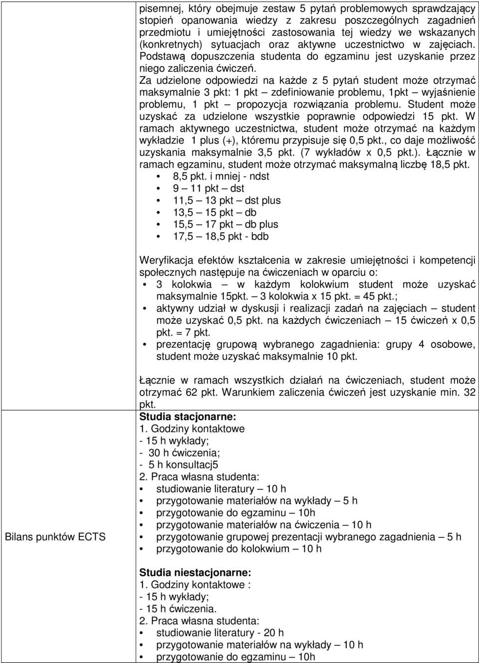 Za udzielone odpowiedzi na każde z 5 pytań student może otrzymać maksymalnie 3 pkt: 1 pkt zdefiniowanie problemu, 1pkt wyjaśnienie problemu, 1 pkt propozycja rozwiązania problemu.