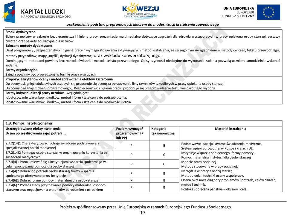 Zalecane metody dydaktyczne Dział programowy ezpieczeństwo i higiena pracy wymaga stosowania aktywizujących metod kształcenia, ze szczególnym uwzględnieniem metody ćwiczeń, tekstu przewodniego,