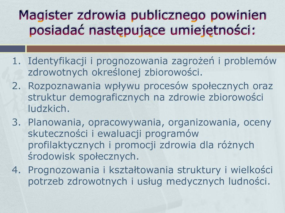 Planowania, opracowywania, organizowania, oceny skuteczności i ewaluacji programów profilaktycznych i promocji