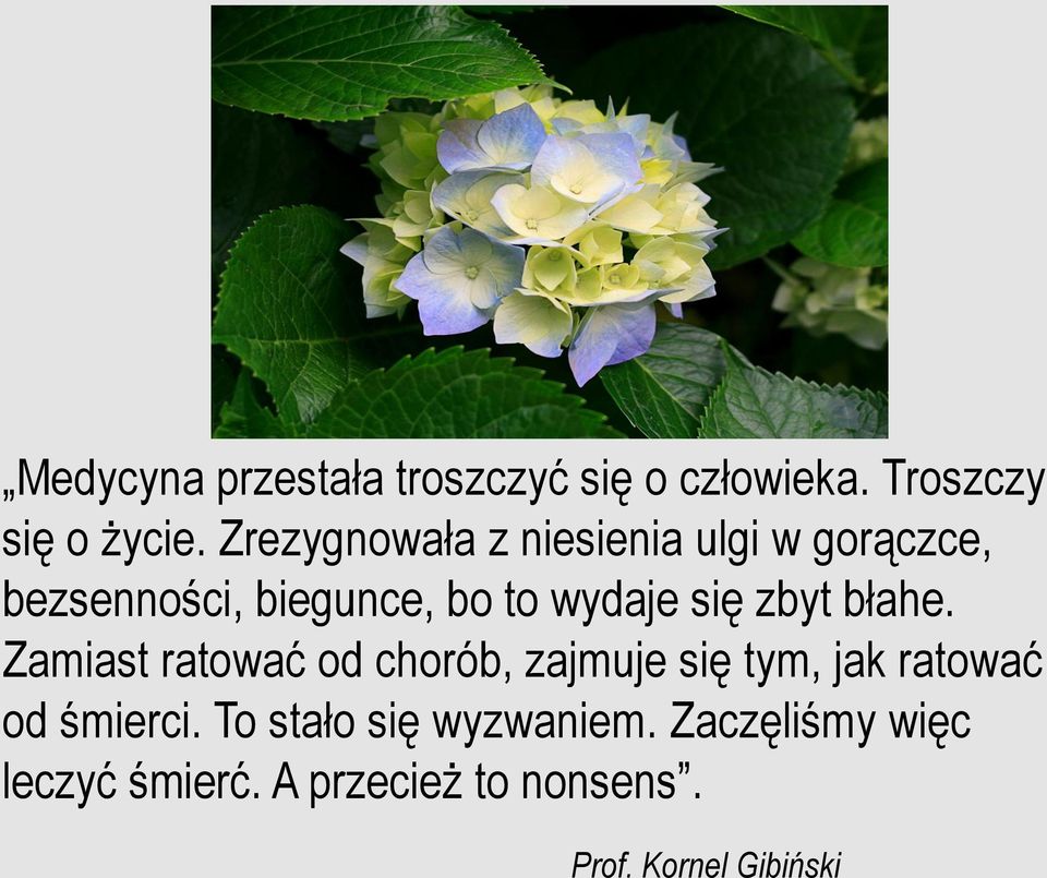 zbyt błahe. Zamiast ratować od chorób, zajmuje się tym, jak ratować od śmierci.