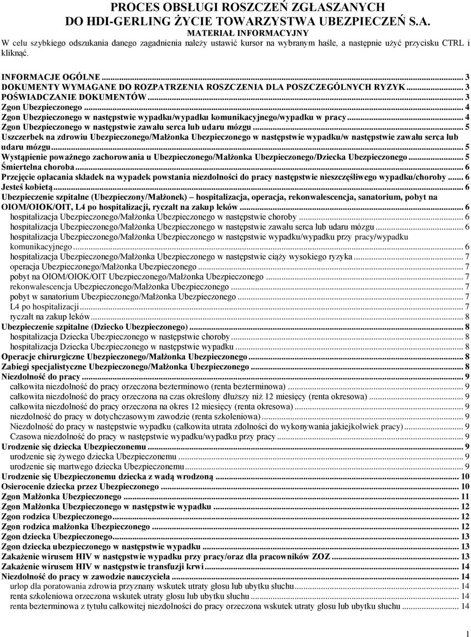 .. 4 Zgon Ubezpieczonego w następstwie wypadku/wypadku komunikacyjnego/wypadku w pracy... 4 Zgon Ubezpieczonego w następstwie zawału serca lub udaru mózgu.