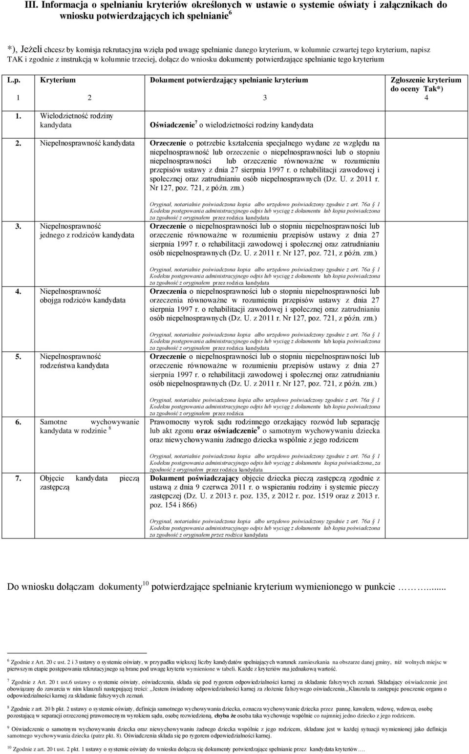 Wielodzietność rodziny kandydata Oświadczenie 7 o wielodzietności rodziny kandydata 2.