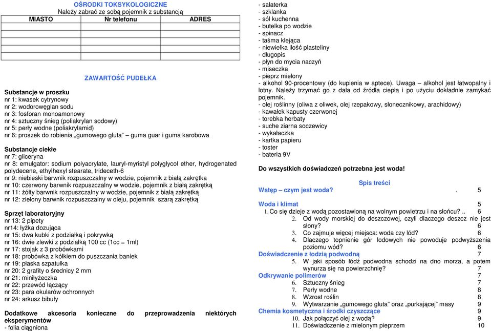 polyacrylate, lauryl-myristyl polyglycol ether, hydrogenated polydecene, ethylhexyl stearate, trideceth-6 nr 9: niebieski barwnik rozpuszczalny w wodzie, pojemnik z białą zakrętka nr 10: czerwony