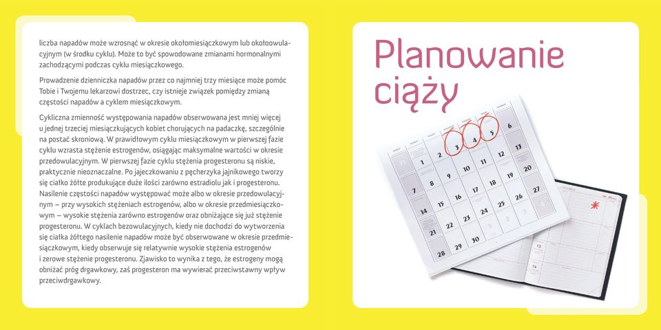 Planowanie ciąży Cykliczna zmienność występowania napadów obserwowana jest mniej więcej u jednej trzeciej miesiączkujących kobiet chorujących na padaczkę, szczególnie na postać skroniową.