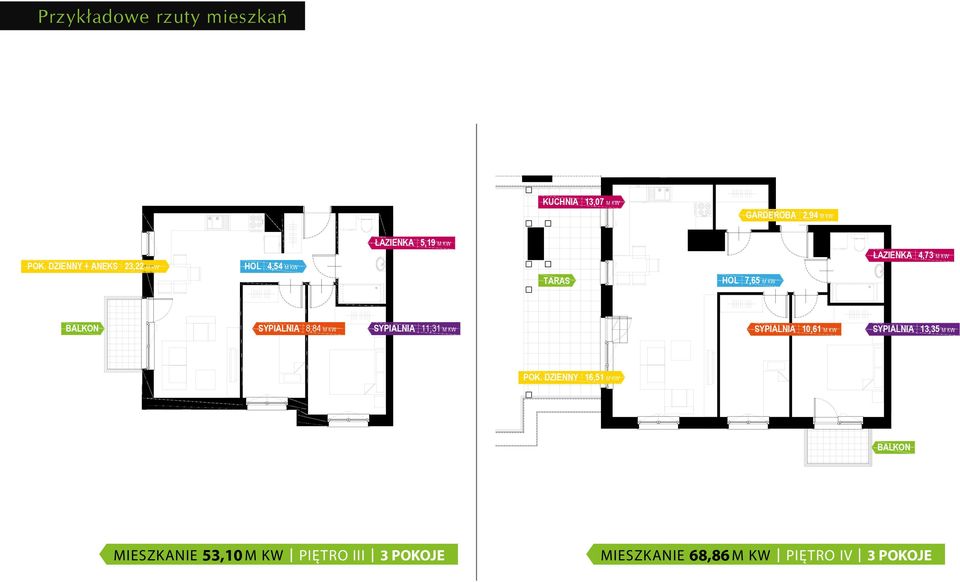 DZIENNY + ANEKS 23,22 M KW HOL 4,54 M KW TARAS HOL 7,65 M KW BALKON SYPIALNIA 8,84 M KW SYPIALNIA