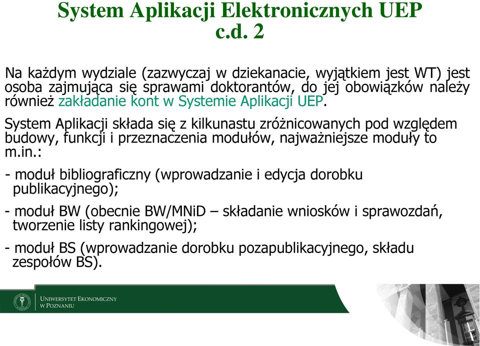 zakładanie kont w Systemie Aplikacji UEP.