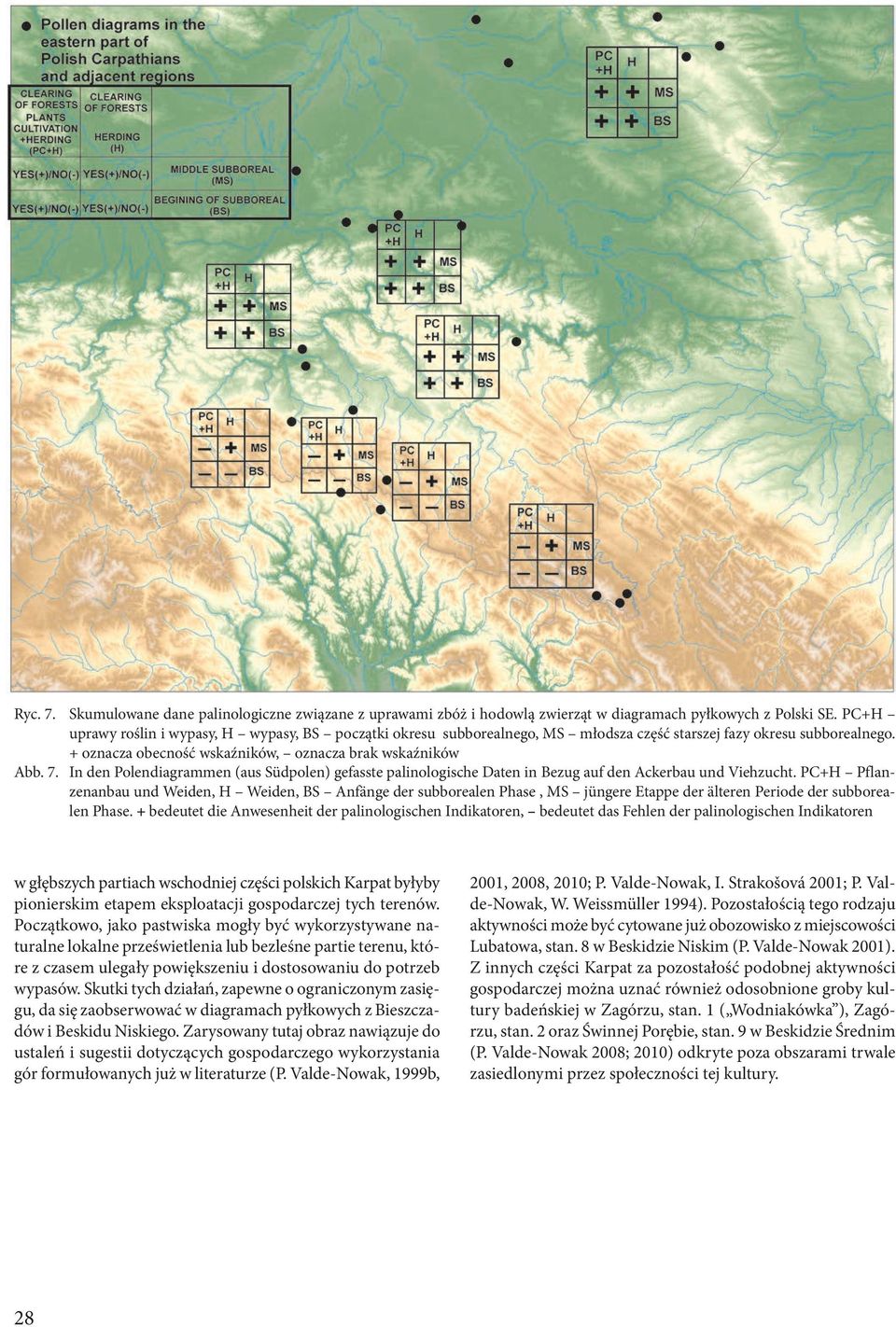 In den Polendiagrammen (aus Südpolen) gefasste palinologische Daten in Bezug auf den Ackerbau und Viehzucht.