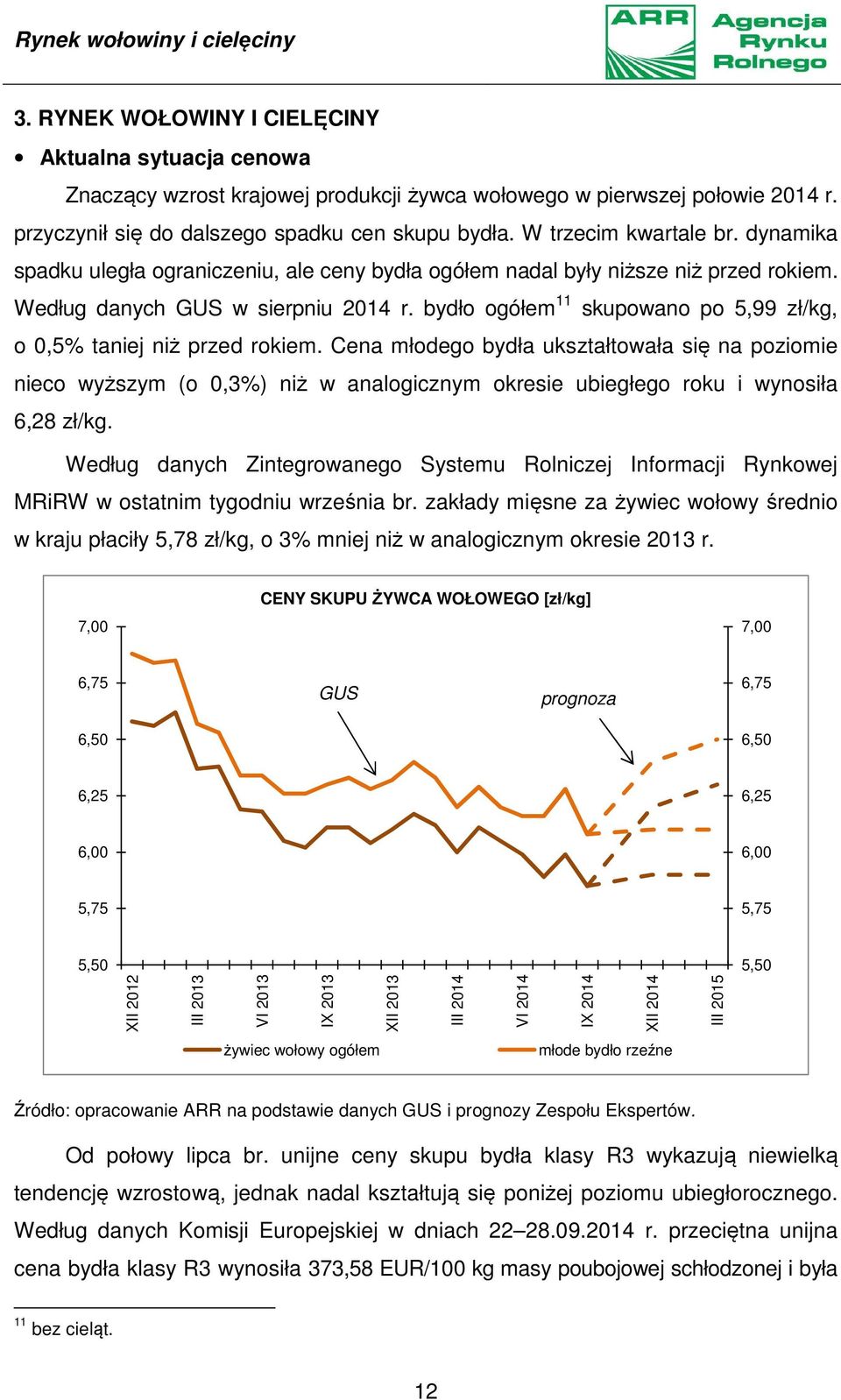 Według danych GUS w sierpniu 2014 r. bydło ogółem 11 skupowano po 5,99 zł/kg, o 0,5% taniej niż przed rokiem.