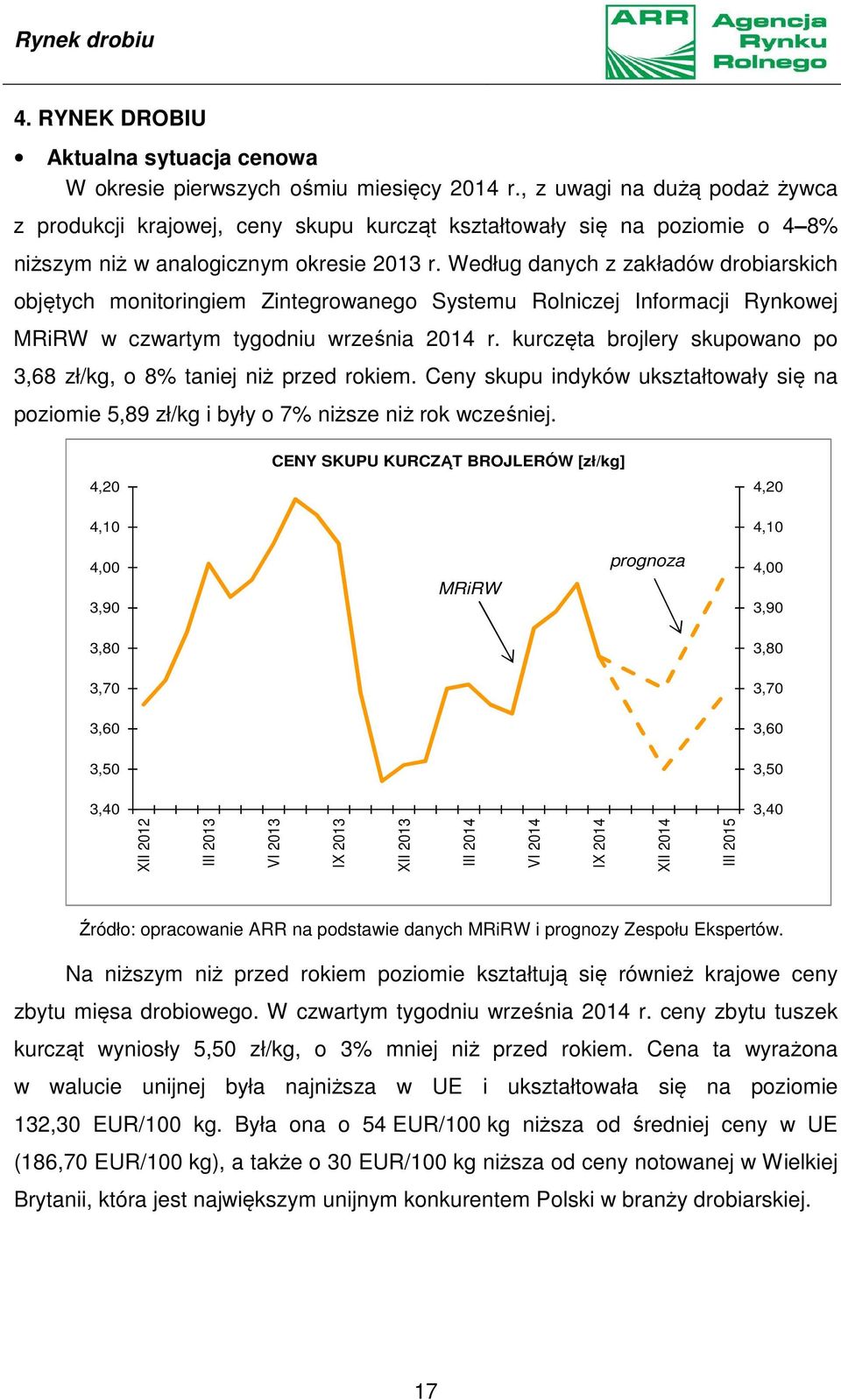Według danych z zakładów drobiarskich objętych monitoringiem Zintegrowanego Systemu Rolniczej Informacji Rynkowej MRiRW w czwartym tygodniu września 2014 r.