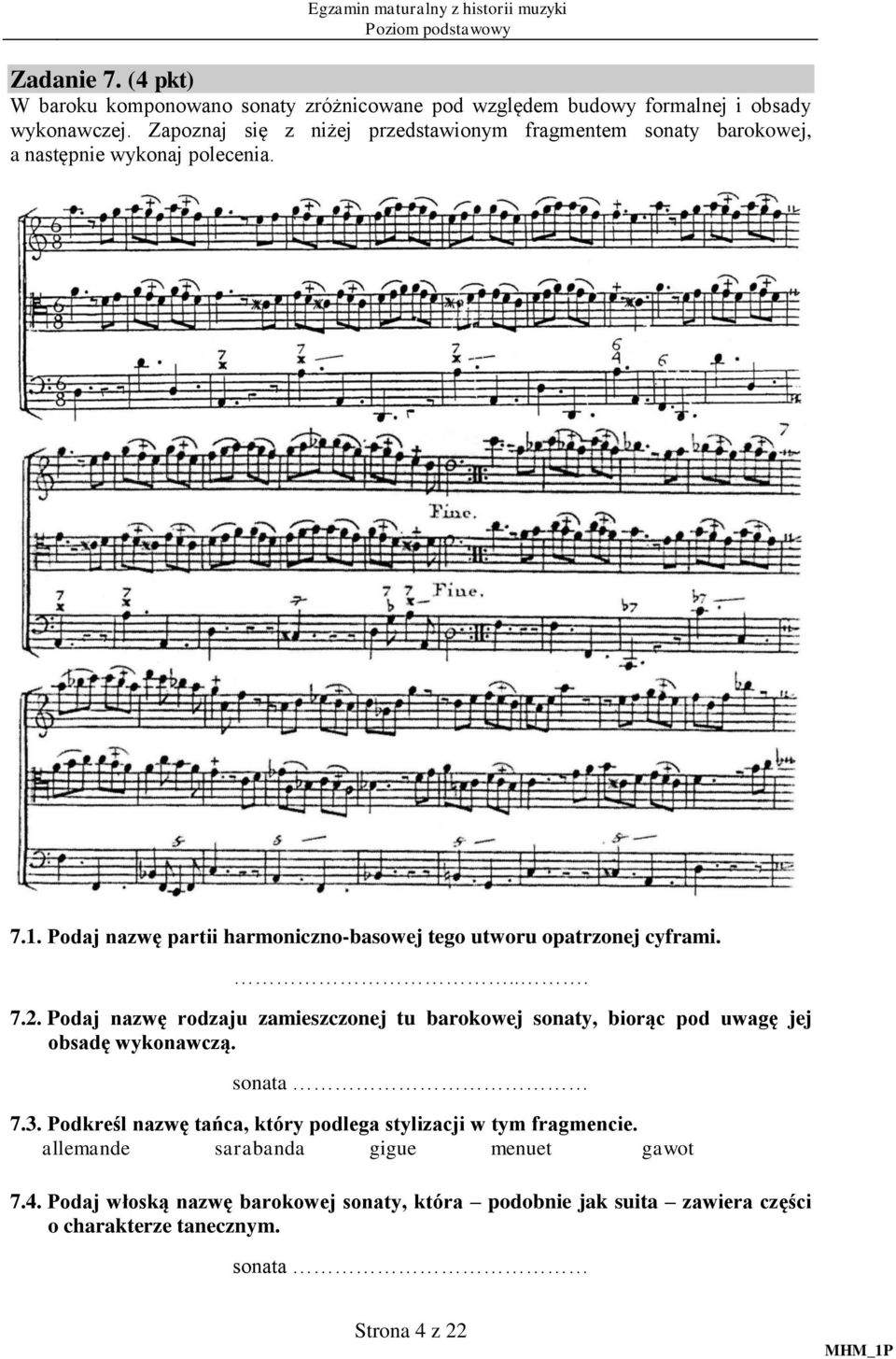 Podaj nazwę partii harmoniczno-basowej tego utworu opatrzonej cyframi. 7.2.