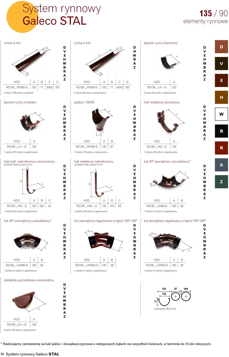 sztuk /30 sztuk w opakowaniu łącznik rynny z hakiem odpływ 135/90 hak metalowy doczołowy KO KO KO S135-_-L---- 132 S135-_-OP090-G 132 87 S135-_----- 132 1 sztuka /22 sztuki w opakowaniu 1 sztuka /16