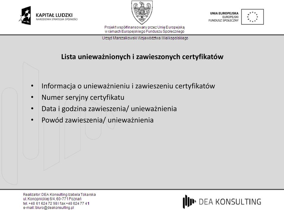 certyfikatów Numer seryjny certyfikatu Data i