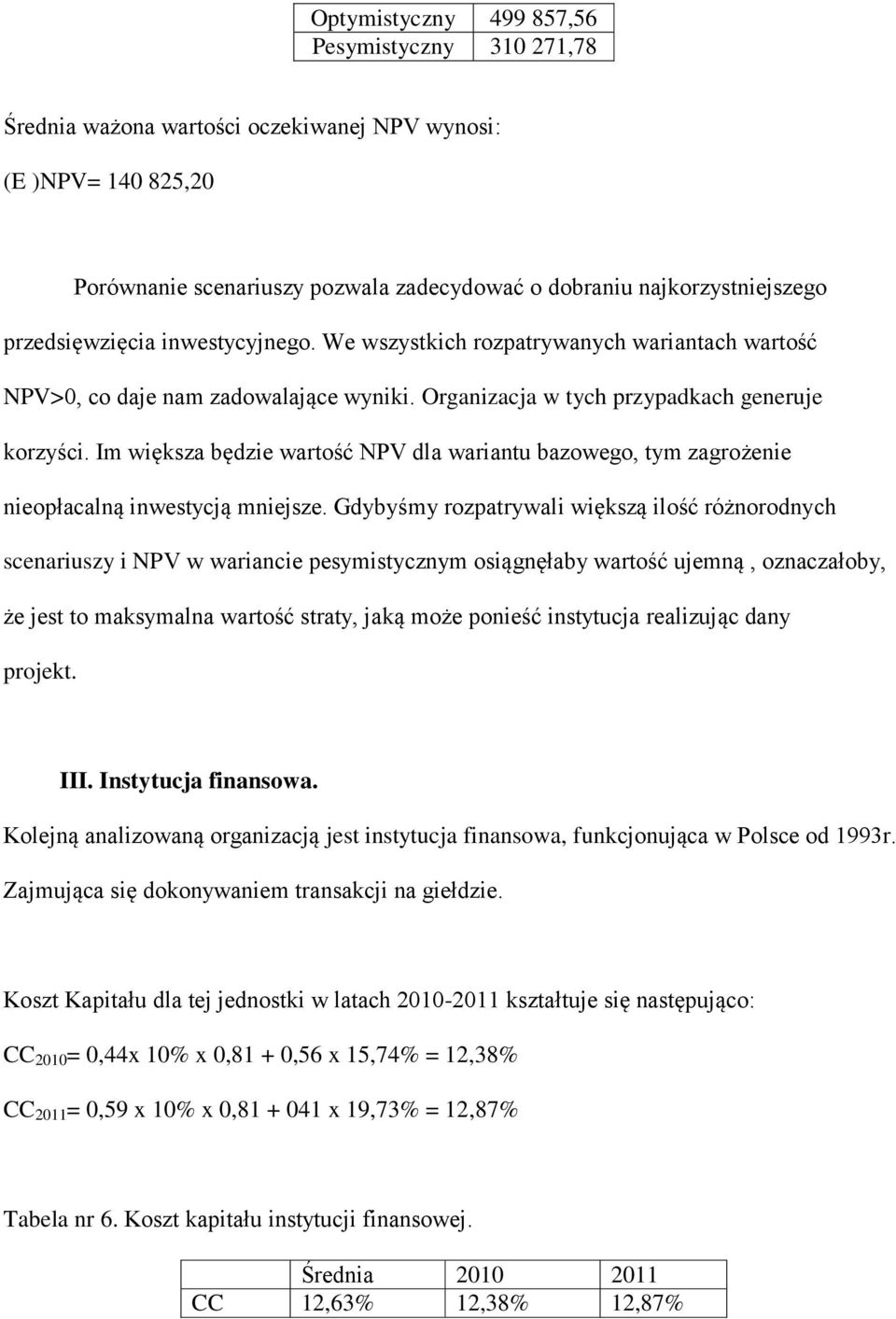 Im większa będzie wartość NPV dla wariantu bazowego, tym zagrożenie nieopłacalną inwestycją mniejsze.