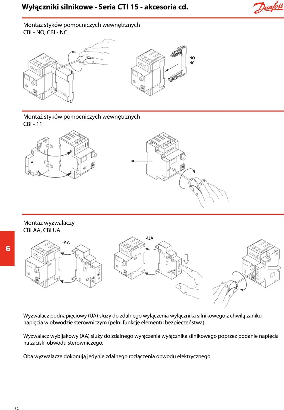 - -U Wyzwalacz podnapięciowy (U) służy do zdalnego wyłączenia wyłącznika silnikowego z chwilą zaniku napięcia w obwodzie sterowniczym (pełni