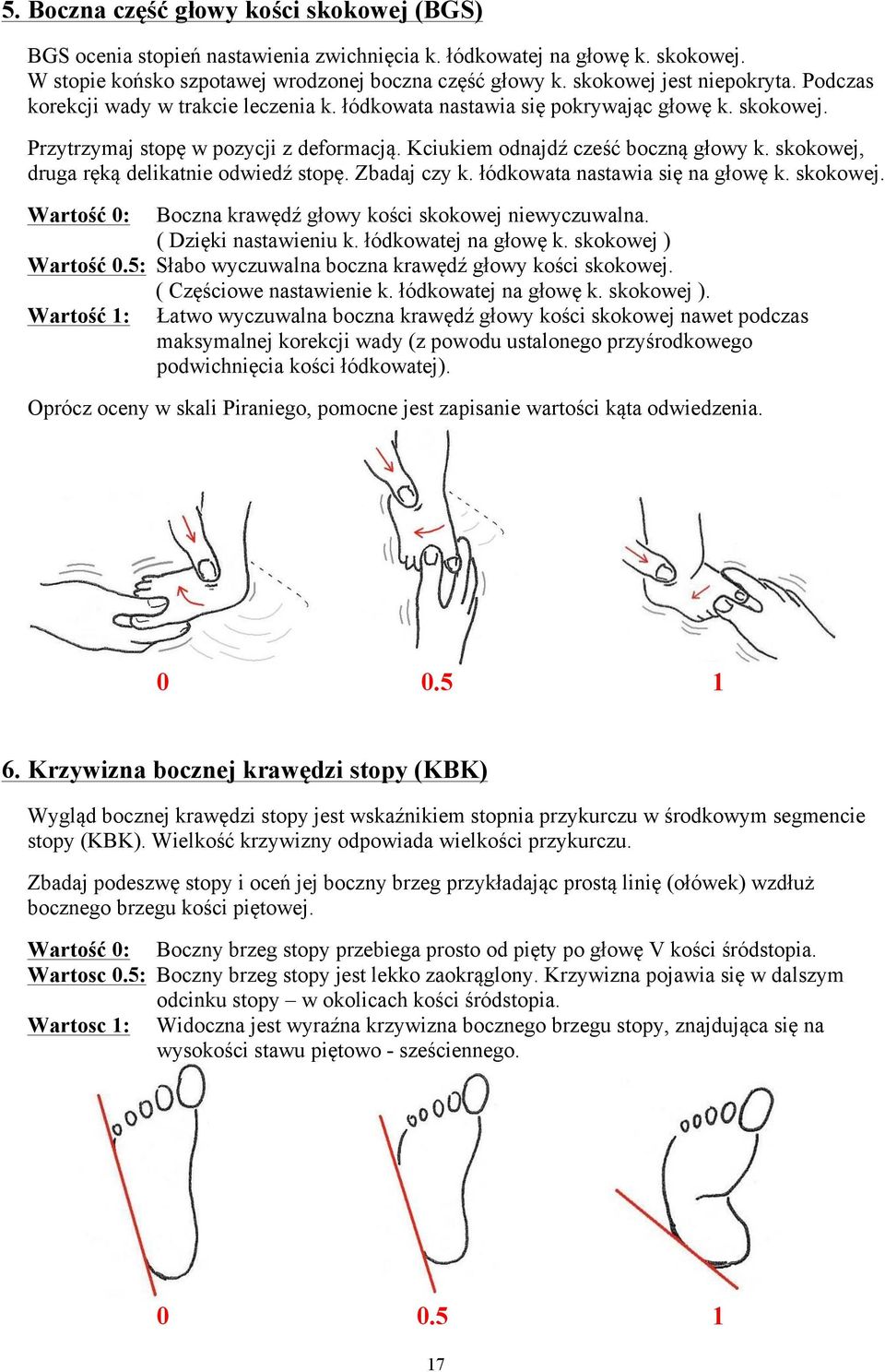 Kciukiem odnajdź cześć boczną głowy k. skokowej, druga ręką delikatnie odwiedź stopę. Zbadaj czy k. łódkowata nastawia się na głowę k. skokowej. Wartość 0: Boczna krawędź głowy kości skokowej niewyczuwalna.