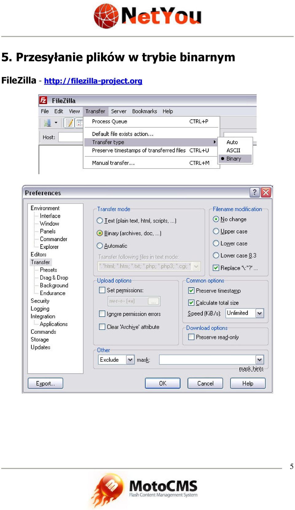 binarnym FileZilla -