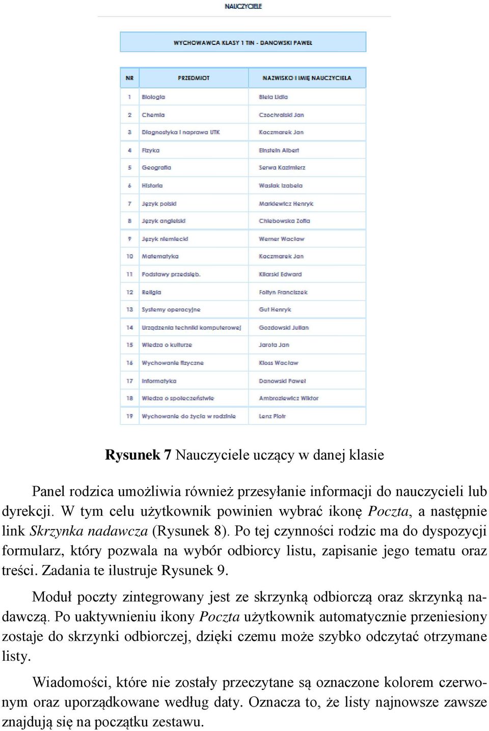 Po tej czynności rodzic ma do dyspozycji formularz, który pozwala na wybór odbiorcy listu, zapisanie jego tematu oraz treści. Zadania te ilustruje Rysunek 9.