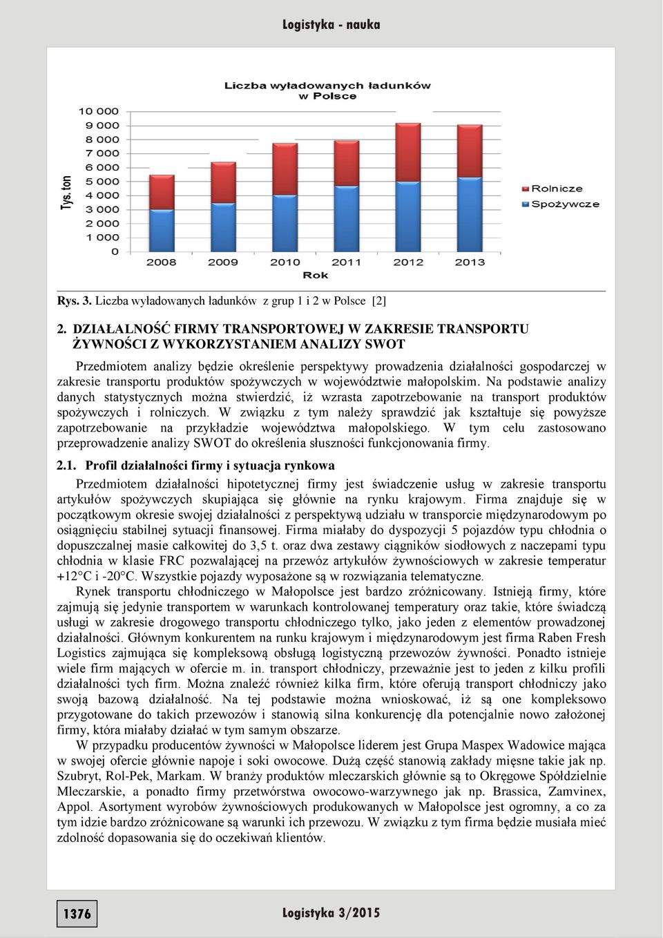 transportu produktów spożywczych w województwie małopolskim. Na podstawie analizy danych statystycznych można stwierdzić, iż wzrasta zapotrzebowanie na transport produktów spożywczych i rolniczych.