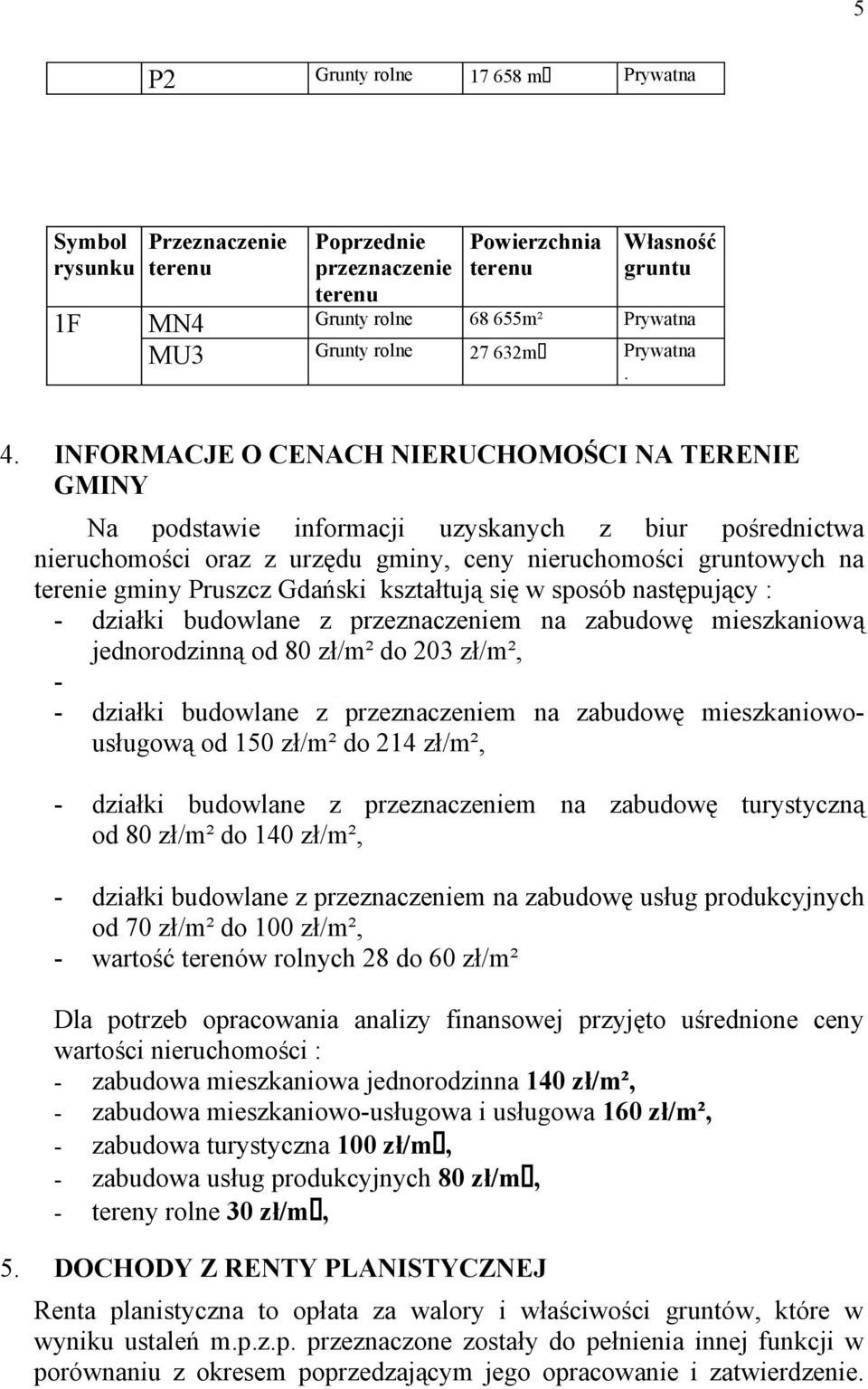 Gdański kształtują się w sposób następujący : - działki budowlane z przeznaczeniem na zabudowę mieszkaniową jednorodzinną od 80 zł/m² do 203 zł/m², - - działki budowlane z przeznaczeniem na zabudowę