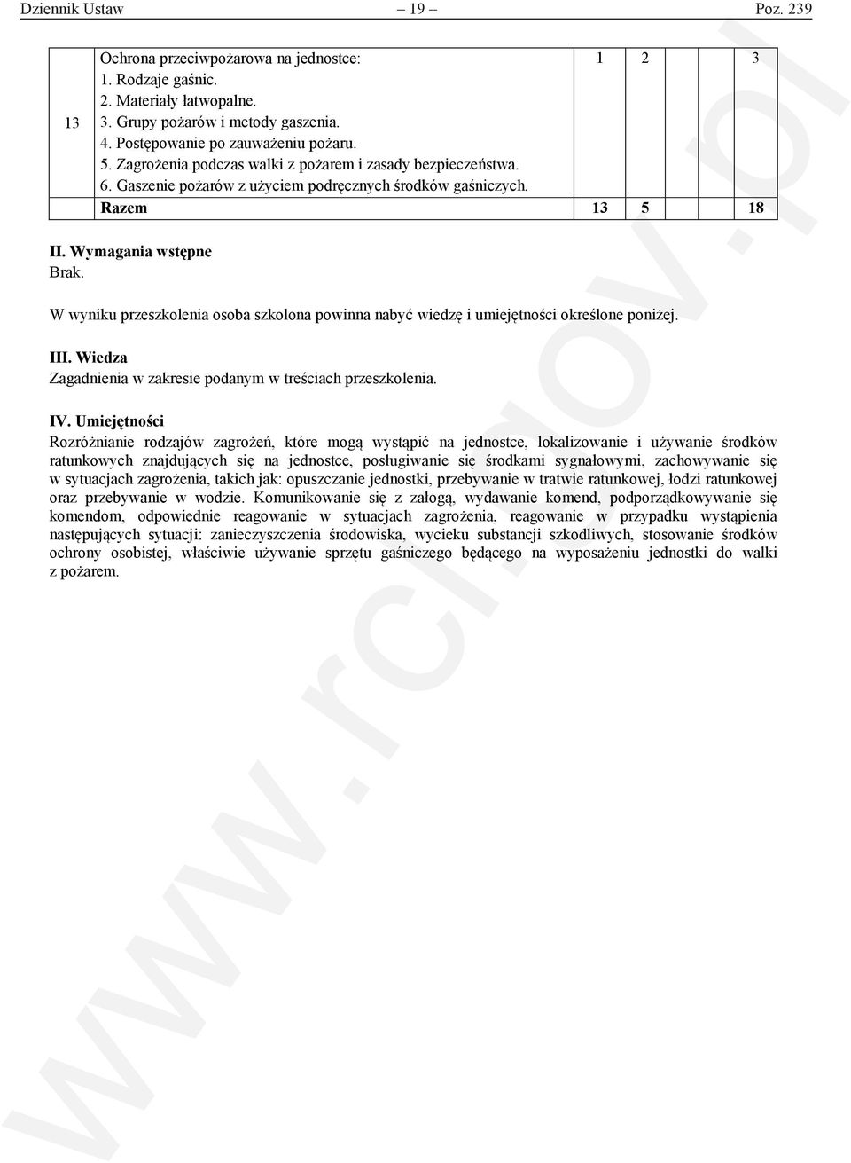 W wyniku przeszkolenia osoba szkolona powinna nabyć wiedzę i umiejętności określone poniżej. III. Wiedza Zagadnienia w zakresie podanym w treściach przeszkolenia. IV.