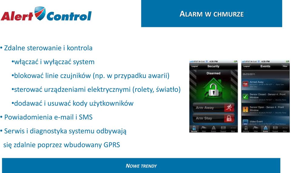 w przypadku awarii) sterować urządzeniami elektrycznymi (rolety, światło)