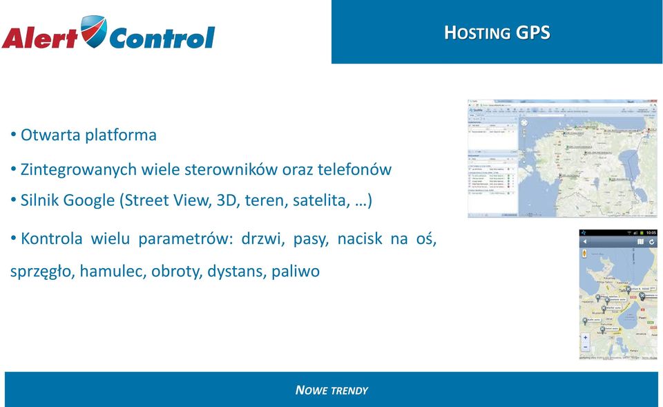 3D, teren, satelita, ) Kontrola wielu parametrów: drzwi,