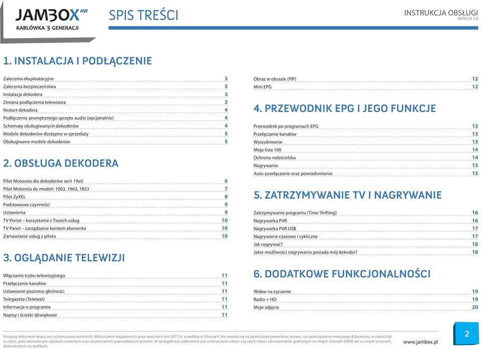 (opcjonalnie) 4 Schematy obsługiwanych dekoderów 4 Modele dekoderów dostępne w sprzedaży 5 Obsługiwane modele dekoderów 5 2.