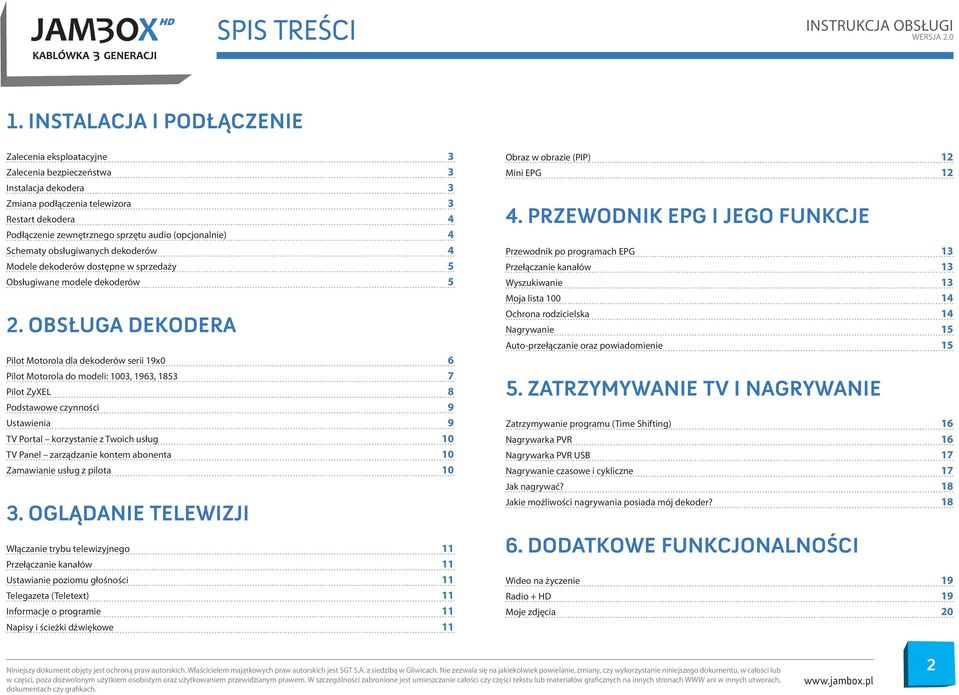 (opcjonalnie) 4 Schematy obsługiwanych dekoderów 4 Modele dekoderów dostępne w sprzedaży 5 Obsługiwane modele dekoderów 5 2.