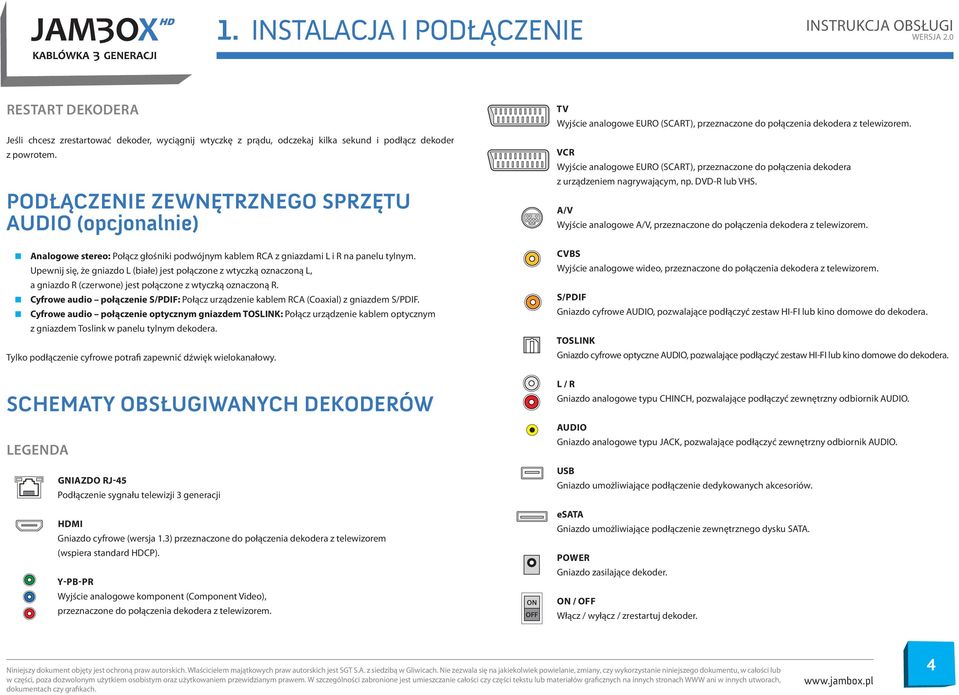 Upewnij się, że gniazdo L (białe) jest połączone z wtyczką oznaczoną L, a gniazdo R (czerwone) jest połączone z wtyczką oznaczoną R.